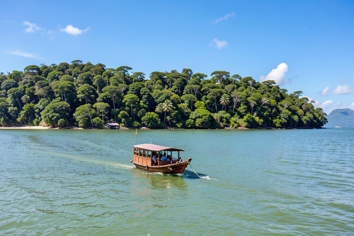 Barco de travessia navegando em direção à Ilha do Mel